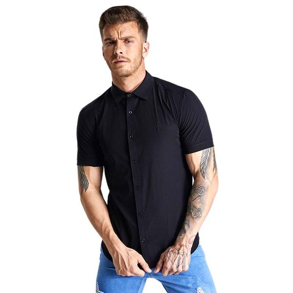 

men's business shirts spring summer europe america new light luxury casual short sleeve shirts men dress turn down collar shirt, White;black