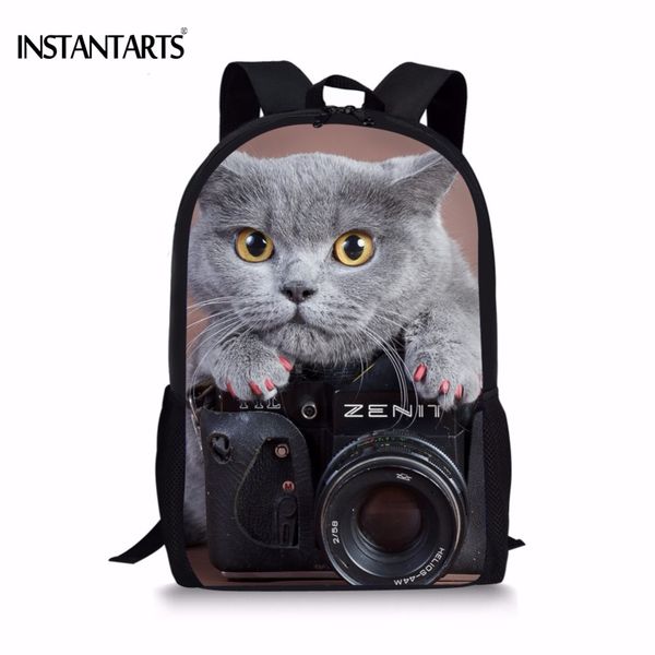 

instantarts cute 3d cameraly cat/kitty print school bags primary school students schoolbags casual travel lap kid book bags