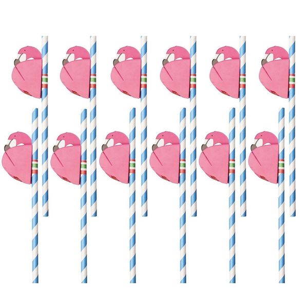 

12pcs flamingo cocktails drinking straws hawaiian party luau fun accessories decor js23