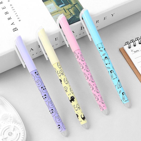 

4 pcs/lot cat animal erasable gel pen cute 0.38 mm blue ink signature pen erasable school writing supply promotional gift