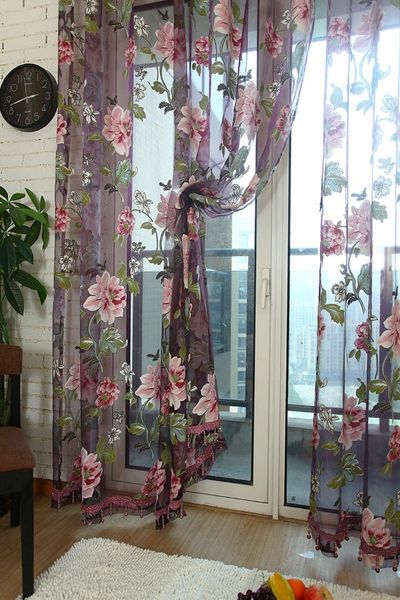 

ishowtienda curtains for living room peony floral tulle door window curtain drape panel sheer scarf valances bedroom curtains#20