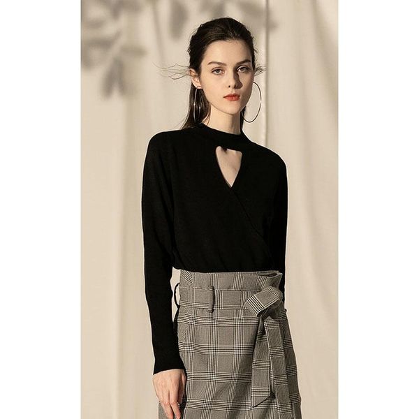 

europe us 2019 fashion style women's sweater single breasted basic pullover natural color sweater 187143, White;black