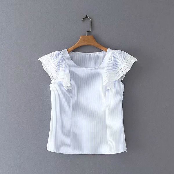 

2019 женщин сладкого кружева лоскутных полосатые оборки печати случайной блузка рубашка женщины о шее шикарно сорочка оборки blusas топов ls, White