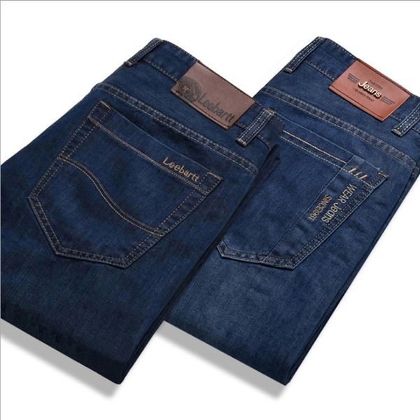 

mens designer business washed comfortable jeans straight pants, Blue