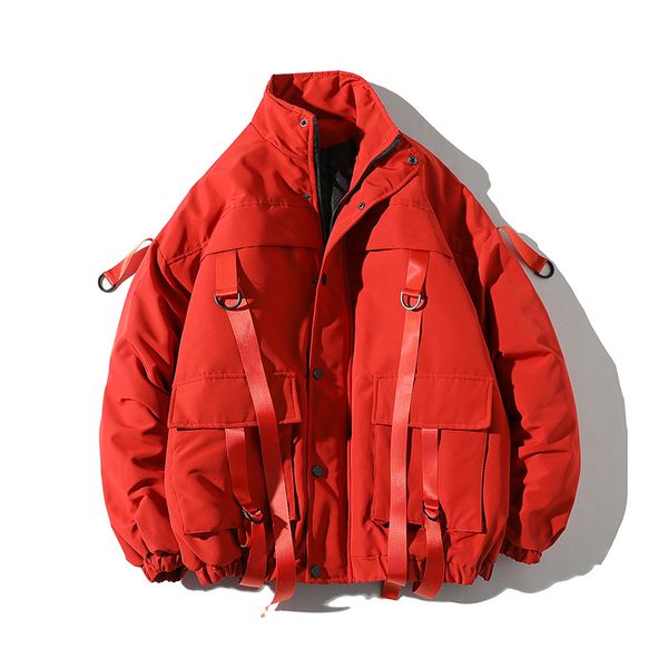 

drop shipping men winter jacket coats casual windbreaker mens parka hip hop bandage design coats man streetwear outwear abz59 y190923, Black;white
