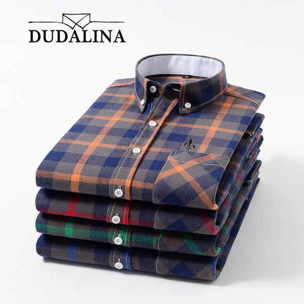 

dudalina 2020 камиз социального masculina мужской хлопок плед повседневной карман рубашка с длинным рукавом стандартных оснасти удобные руба, White;black