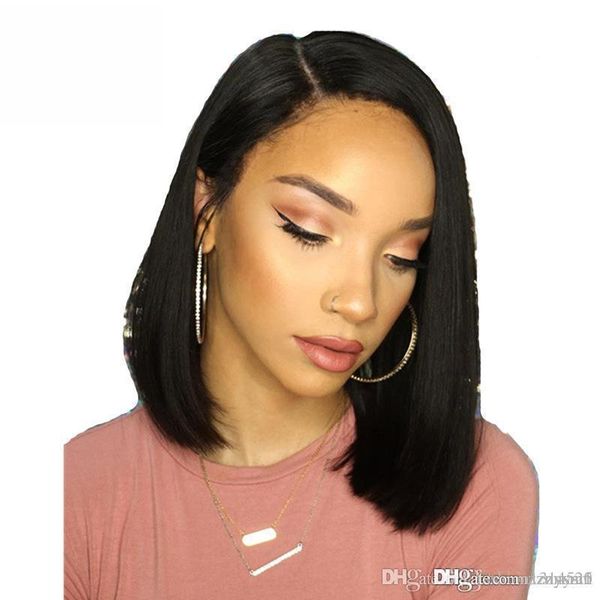 

полный парик бразильский remy hair полный парик для женщин прямой предварительно сорванный волосяной шнур парик cossplay с прямыми черными в, Black