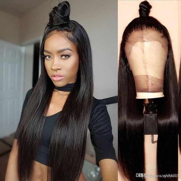 

straight lace front human hair wigs 24 long short bob swiss lace frontal wig 150 density peruvian remy hair wig, Black