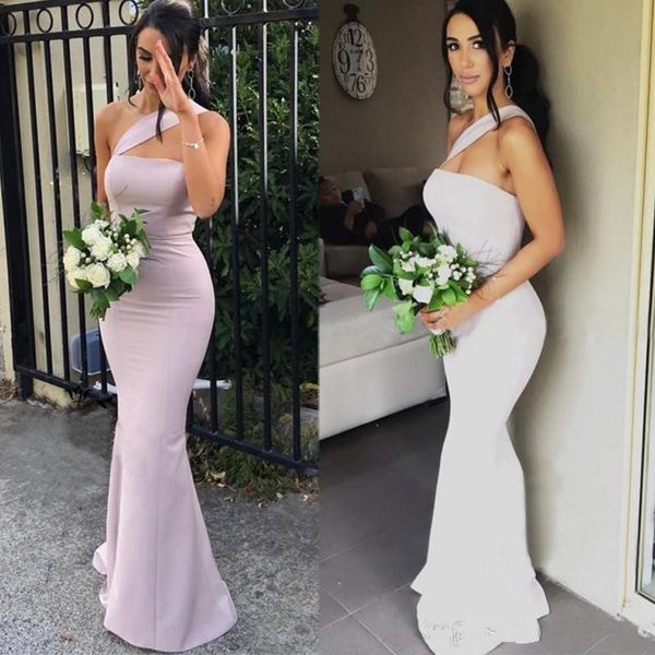 Novo moderno sereia vestidos de dama de honra para casamentos cetim um ombro sem mangas até o chão plus size formal dama de honra vestidos