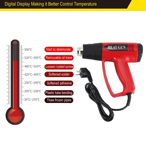 

620b 2000w eu plug digital lcd electric air heat gun temperature fan adjustable shrink paint stripper rework diy tool nozzle