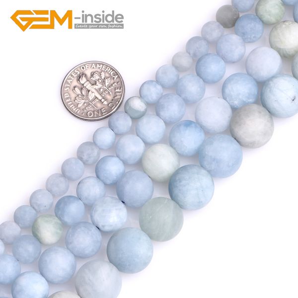 

natural 6/8/10/12mm frosted round blue aquamarines stone semi precious matte beads loose beads for jewelry making wholesale new