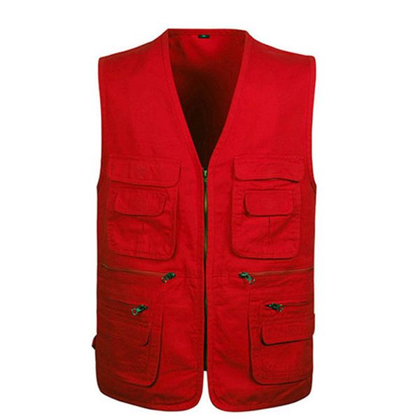 

2020 new men solid v-neck zipper design vests sleeveless coat with many pocket size -4xl, Black;white