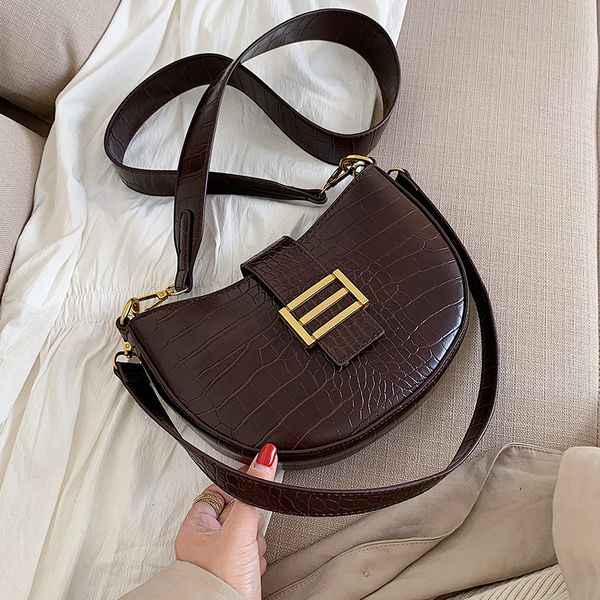 

stone pattern pu leather crossbody bags for women 2020 solid color shoulder messenger bag female handbags saddle bag