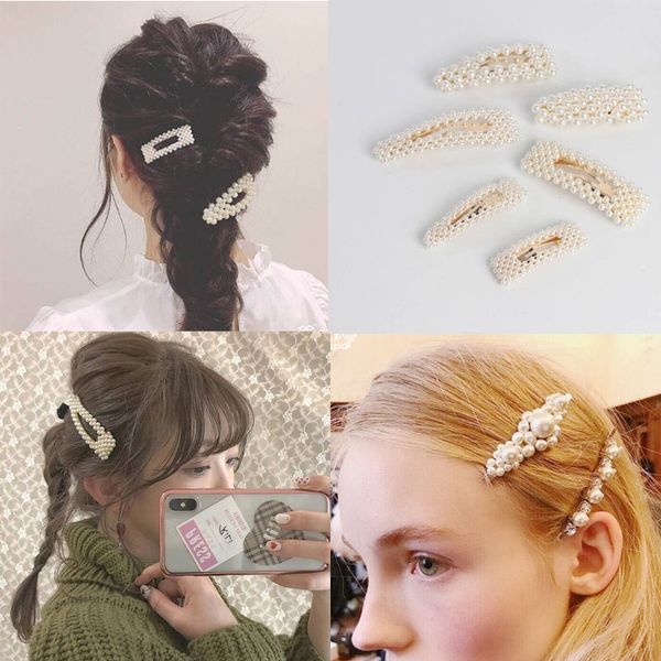 

cute retro wind girl heart pearl bb clip bangs hairpin simple personality headdress