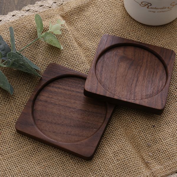 

square beech wood coffe cup pads wooden black walnut drink coasters solid wooden tea mug mat