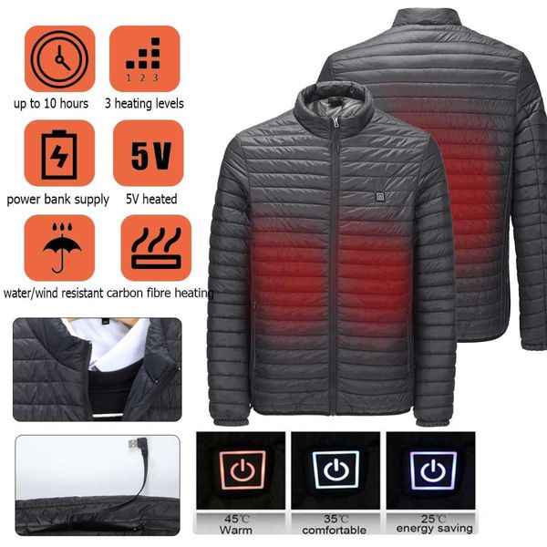 

men light usb fast heating jacket winter electric waterproof temperature controllable jackets hiking camping trekking climb coat, Blue;black