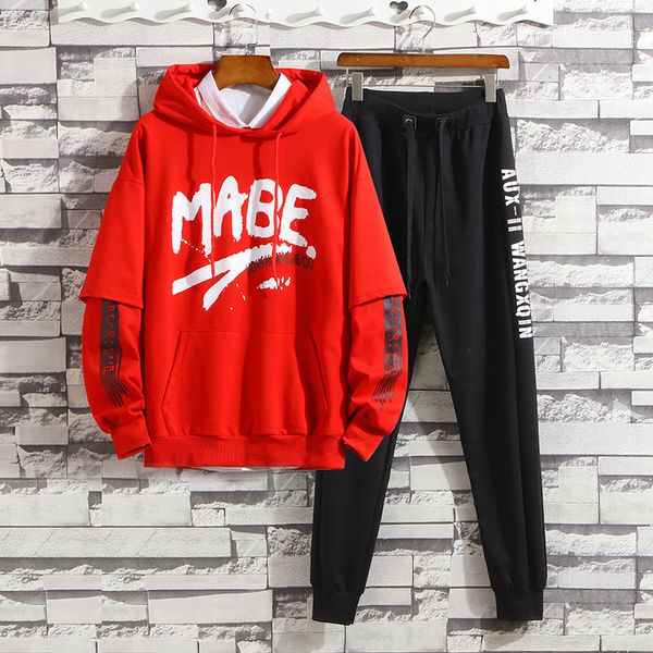 

spring and autumn long-sleeved hooded sweater suit male korean fashion casual two-piece men's fashion casual sports, Gray