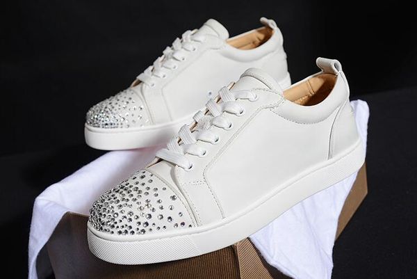 

белая кожа с стразы круглый toe дизайнерский бренд красной подошвой мужские кроссовки flat low top инструкторы свадьба партии повседневная о, Black