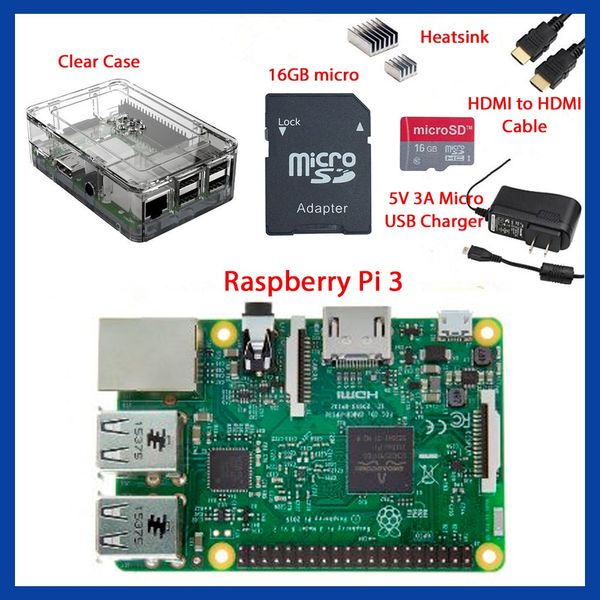 Adattatore di alimentazione standard UE Starter Kit completo Custodia trasparente da 16 GB con Noobs Heatsink Edition per Raspberry Pi 3 spedizione gratuita