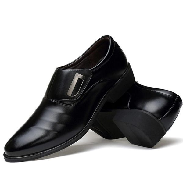 

2018 new men's fashion british style pointed toe wedding business leather formal dress shoes summer flats shoes oxfords men ca, Black