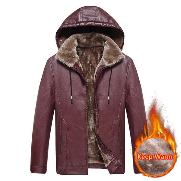 

men casual solid color jacket zipper hooded long sleeve coats blouses outerwear faux leather stand collar zipper pockets, Black