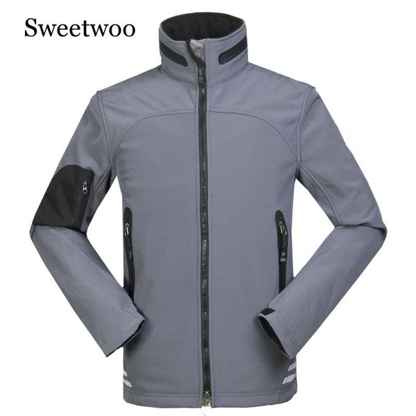 

sweetwoo winter men's thermal softshell thin fleece jackets outdoor sports coat hiking climbing trekking windbreakers men, Blue;black