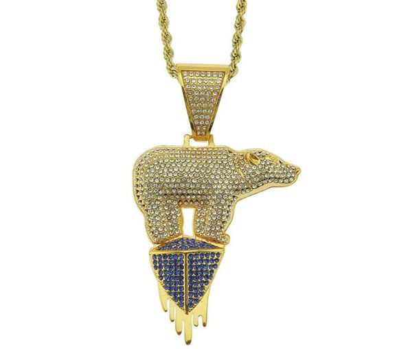 

мужская мода iced out bling питания из нержавеющей стали белый медведь подвеска hip hop кубинский цепи ожерелье ювелирные изделия, Silver