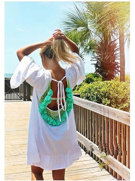 

dresses fringed backless chiffon beads sunscreen beach clothing ruffle casual fashion apparel womens summer designer, Black;gray