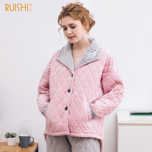 

j&q new pink ladies pajamas set women nightwear ropa invierno mujer 2018 lingerie ropa mujer invierno thicken pijama feminino, Blue;gray