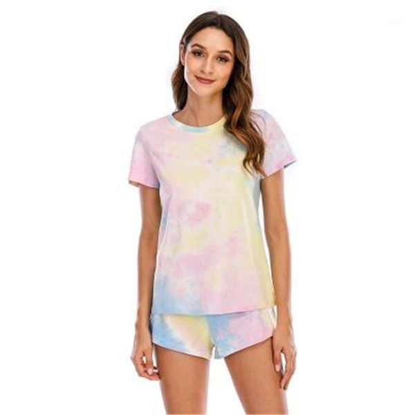 

breathable casual two-piece suits matching designer female new fashion tshirt shorts pajamas suit tie dye home women set summer, Gray