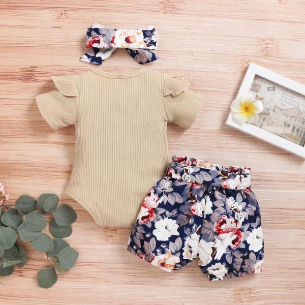 

новорожденные дети baby girls наряды одежда комбинезон baby pit с коротким рукавом гармония + печатные шорты + трехсекционная лента для воло, White