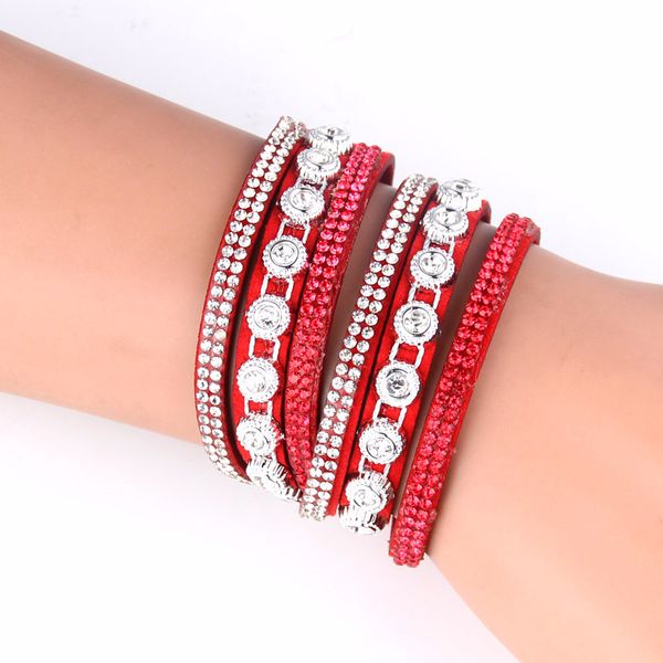 

vintage multilayers leather velvet zircon women bracelets wholesale, Golden;silver