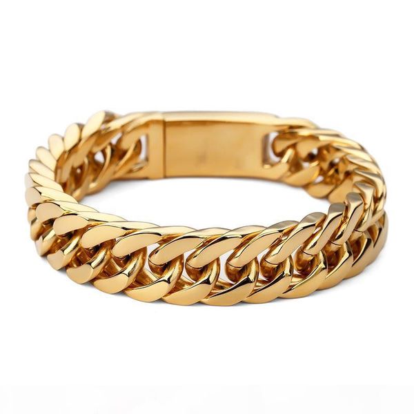 

men bracelets gold color 15mm width stainless steel bracelet & bangle vintage rock trendy cool wristband hip hop jewelry, Black