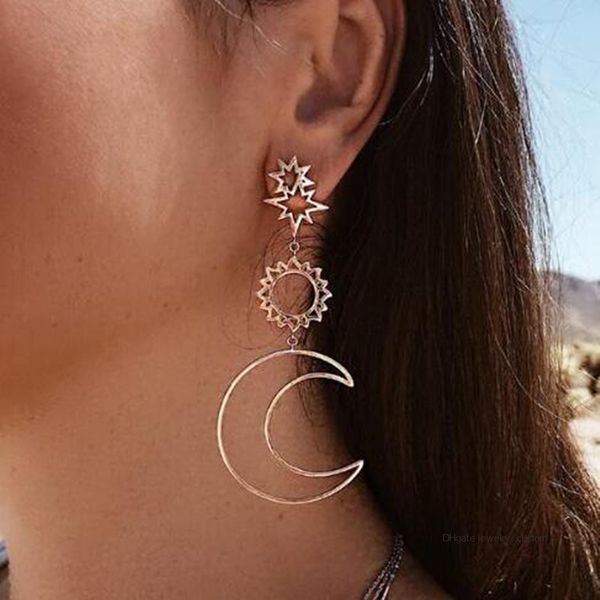 

Women Fashion Earrings Bohemian Hollow Moon Sun Assymetric Drop Earrings Personalized Statement Dangling Earrings For Brinc