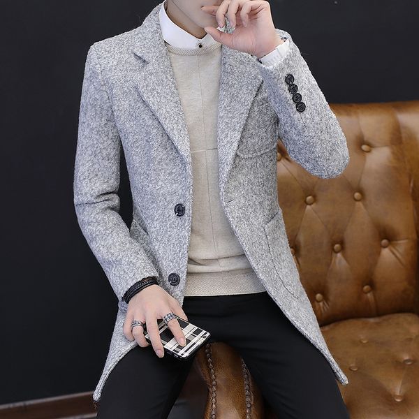 

2019 winter new casual business men's fashion boutique wear wool long coat / mens fashion overcoats gray men's casual jackets, Black