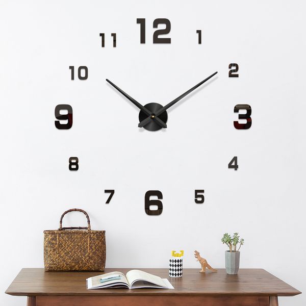 

modern design rushed quartz clocks fashion watches mirror sticker diy living room decor 3d big wall clock needle quartz sticker
