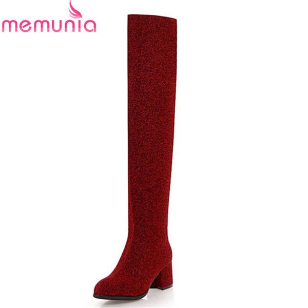 

memunia 2020 new fashion female shoes pointed toe autumn winter thigh high boots square high heels boots size 34-43 black