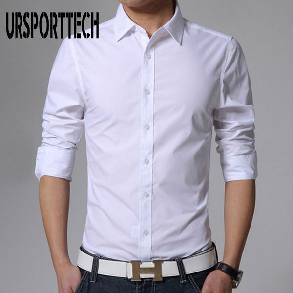 

ursporttech men shirt long sleeve solid candy color slim fit formal business shirt brand man dress shirts plus size, White;black