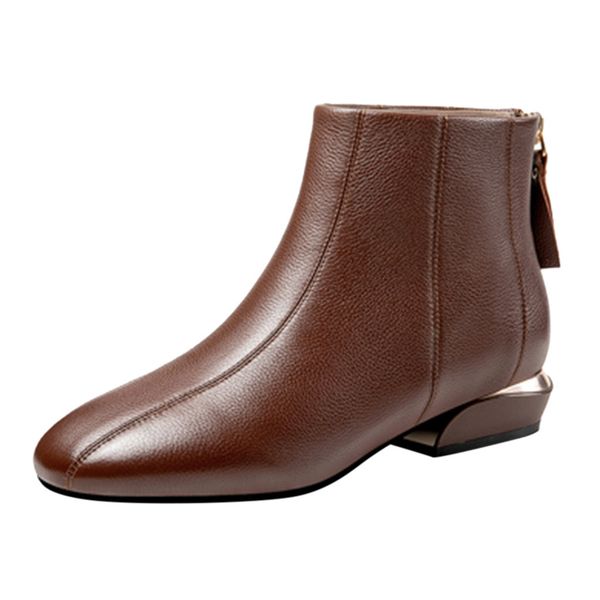 

women's solid colors retro thick booties zipper bare short ankle boots low heels fashion casual outdoor shoes zapatos de mujer, Black