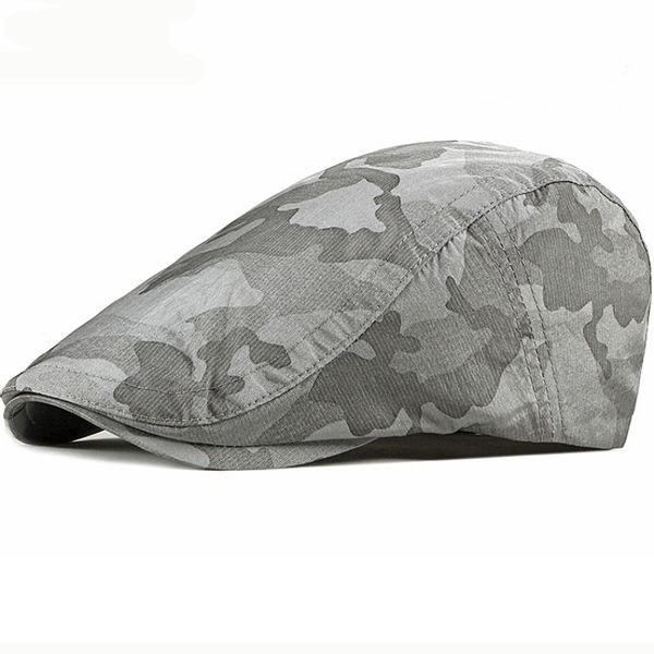 

ht2473 berets new summer men women cap breathable thin ivy newsboy flat cap sun hat adjustable camouflage beret men women, Blue;gray