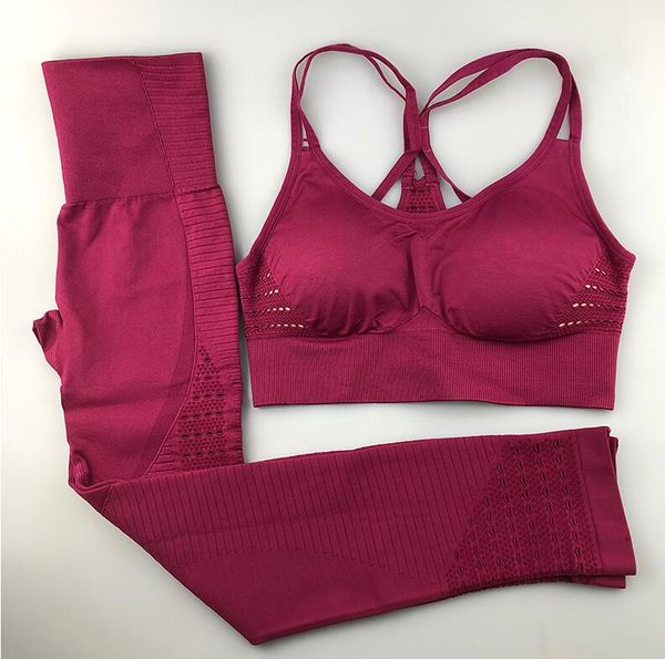 

women yoga set fitness clothing sportswear woman gym leggings padded push-up strappy sports bra 2 pcs sports suits, White;red