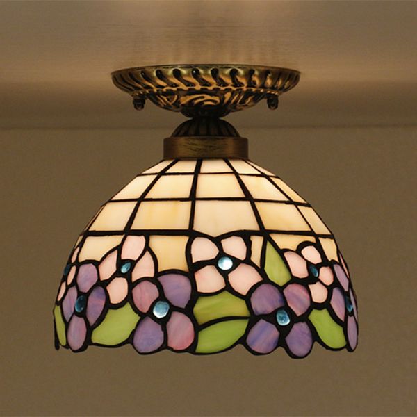 

purple flowers ceiling lights european retro ceiling lamp bed room hallway home deco lamp stained glass plafonnier led living room light