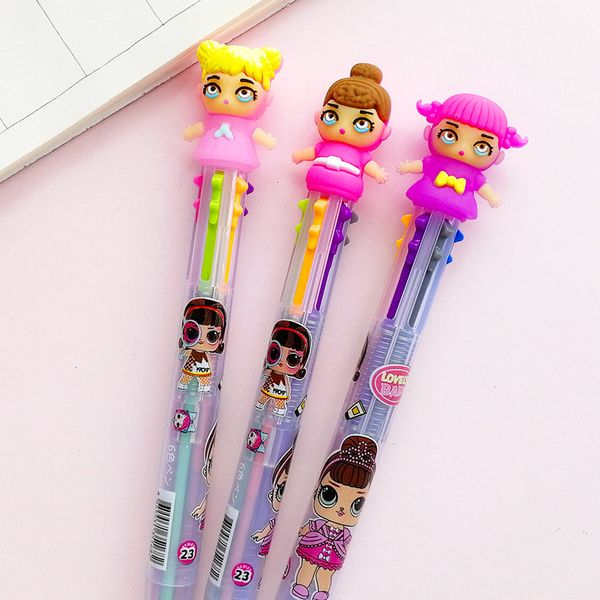 

new cute novelty doll gel pen kawaii cartoon girl black ink pen for kids gift creative school stationery 3pcs/set, Blue;orange