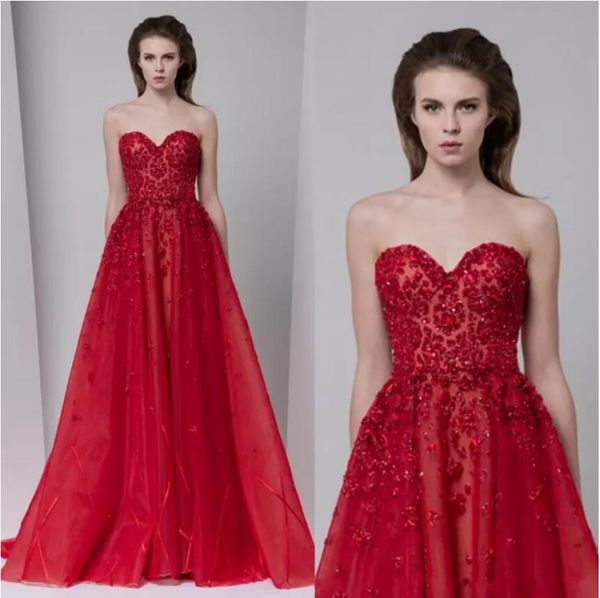 

тони уорд 2019 вечерние платья аппликации из бисера милая декольте платье выпускного вечера длина пола на заказ плюс размер линии вечерние п, Black;red