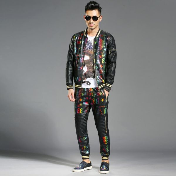 

2019 autumn winter new men's suit korean hip hop trend personality men two-piece set jacket plus size cotton, Gray