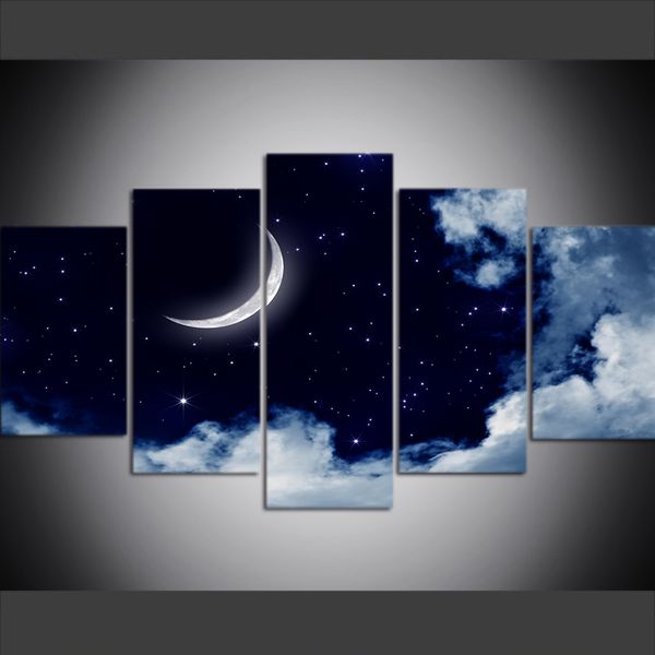 

5 piece large size canvas wall art pictures creative night moonlight moon poster art print oil painting for living room