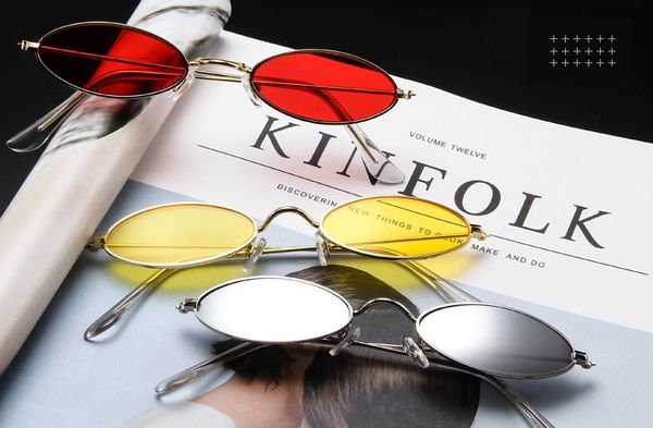 

small oval sunglasses men women retro metal frame yellow red vintage tiny round skinny male female sun glasses uv400 eyewear, White;black