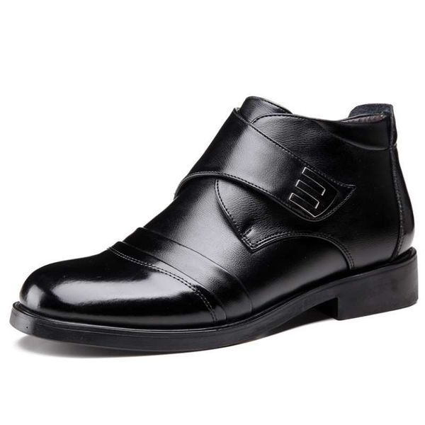 

newly man winter boots quality soft pu leather father shoes brands white wool inner boots 38-44 man snow leather, Black