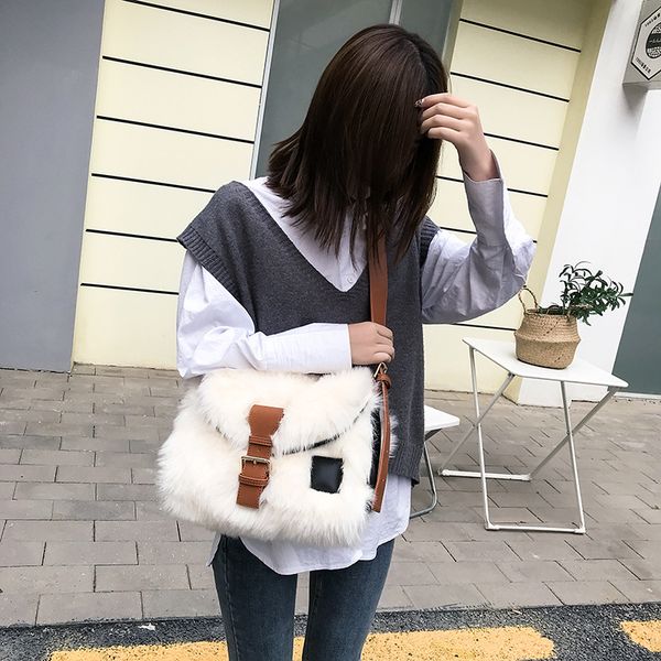 

2020 новый пушистый плечо сумка чистая красный плюш большая сумка из искусственного меха для женщин