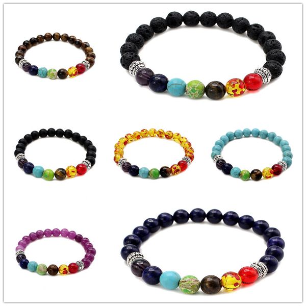 7 Chakra Bracciale Donna Uomo Guarigione Equilibrio Perline Reiki Preghiera Bracciale Pietra Vulcanica Bracciale Yoga Pietra Naturale